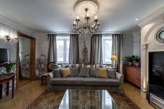 лепнина из полиуретана ORAC DECOR в интерьере гостиной