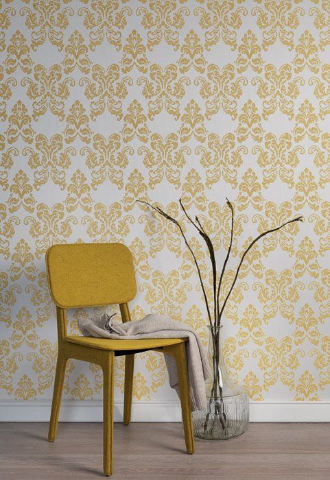 обои с желтыми дамасками-бабочками, каталог Pompidou Rasch Textil