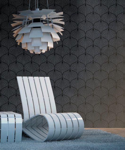 Замшевые обои из коллекции Fuji от Fardis, дизайн с имитацией листьев лотоса.