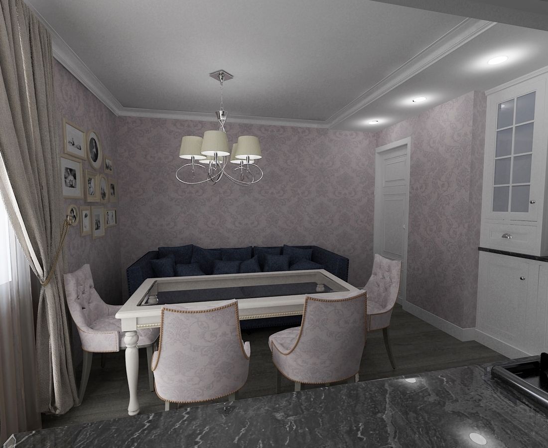 диван цвета ночного неба на кухне, дизайнер Елена Андрианова