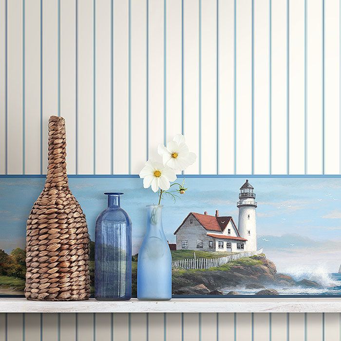 обои в полоску и декоративный бордюр из коллекции Atlantic