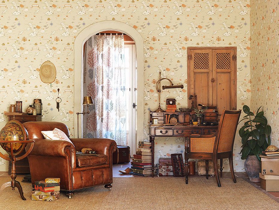 обои с рисунками старинной морской карты из коллекции Voyage of Discovery от Sanderson