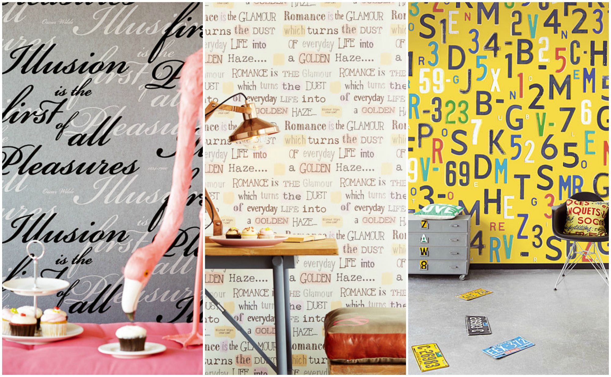 обои со шрифтами из коллекций Script и Wallpower Wonders от Eijffinger